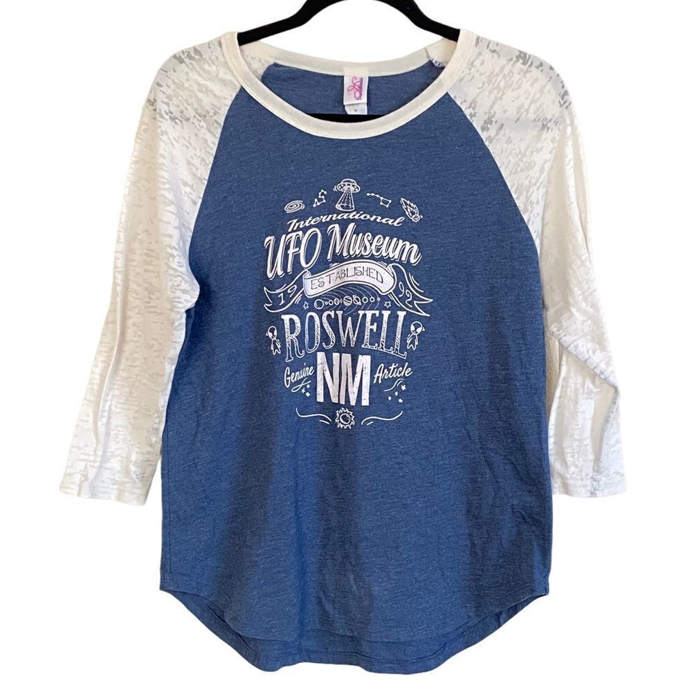 VtgĀ GraphicāUFO Roswell International UFO Museum Raglan Baseball T Shirt SzāM